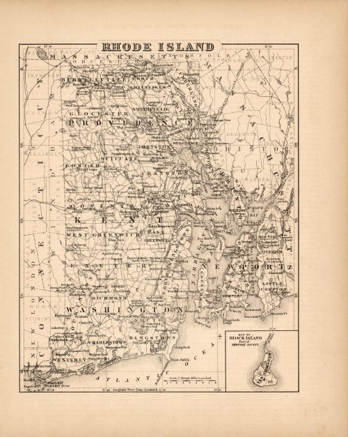 Rhode Island; Map of Block Island- Part of Newport County