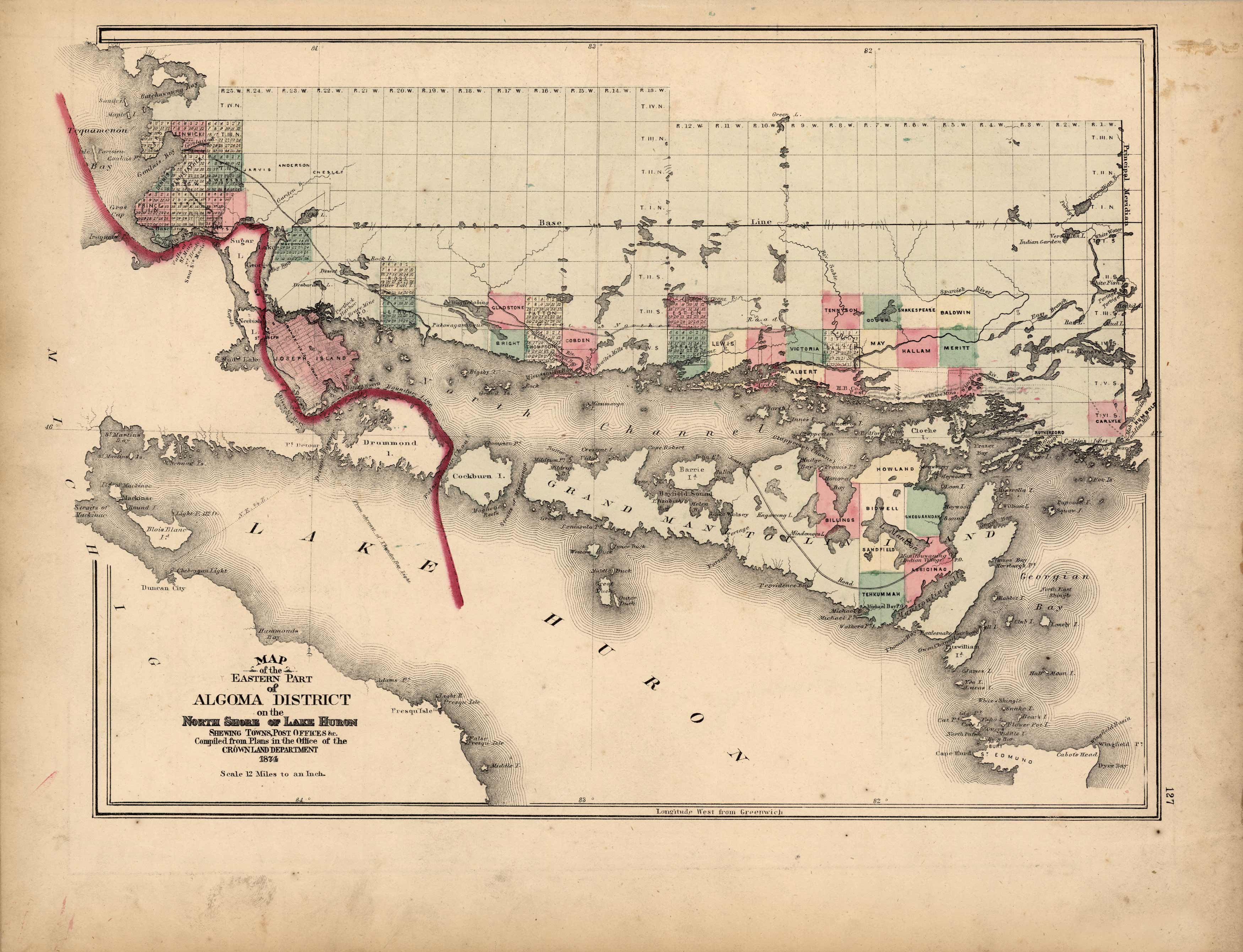 Map of the Eastern Part of Algoma District on the North Shore of Lake