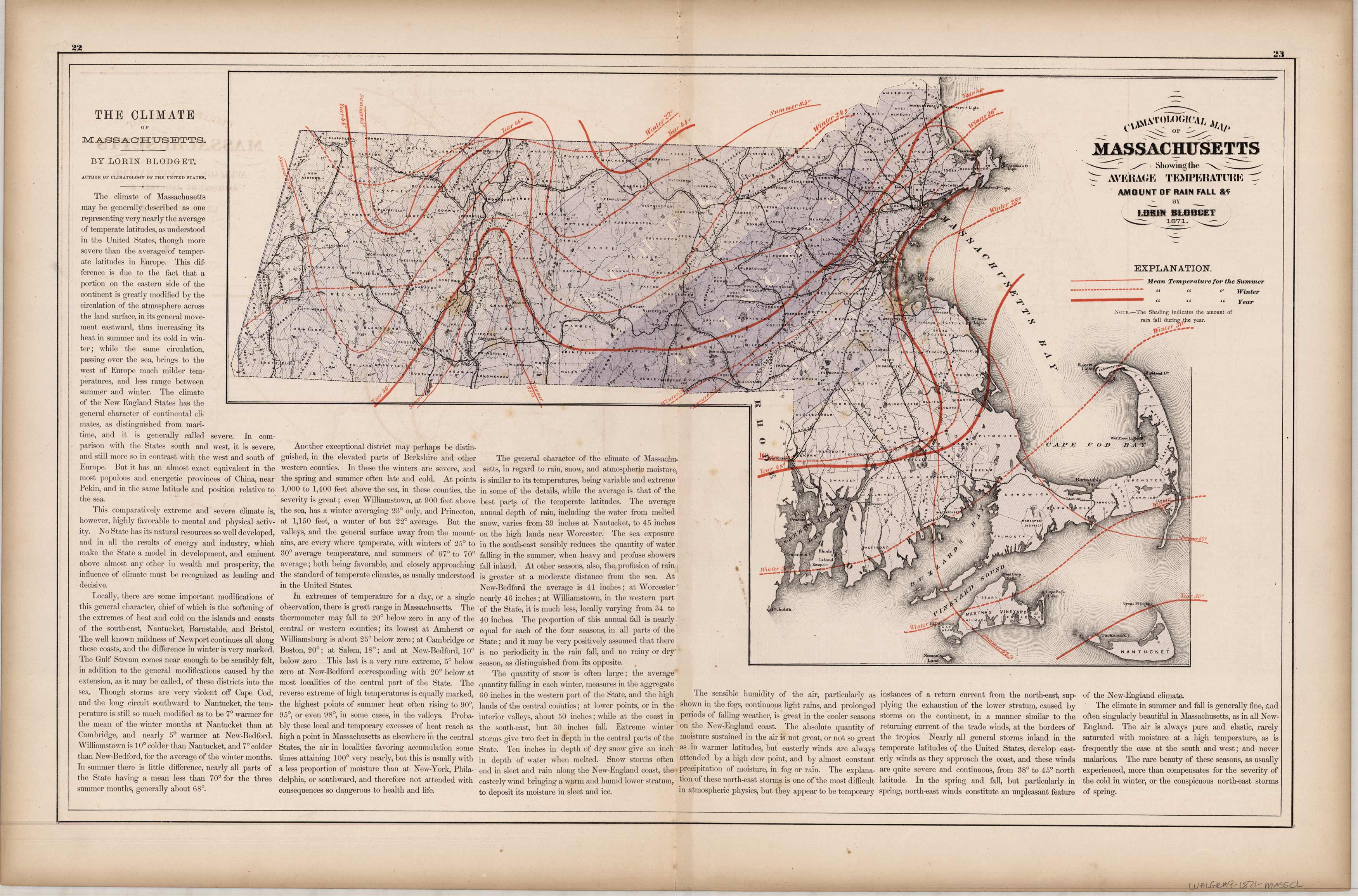 Climatological Map Of Massachusetts Showing The Average Temperature And Amount Of Rainfall Art