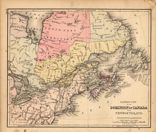 Map of the Eastern Part of Canada with Newfoundland