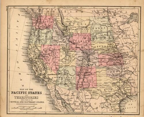 Map of the Pacific States and Territories with part of the Central and Southern States