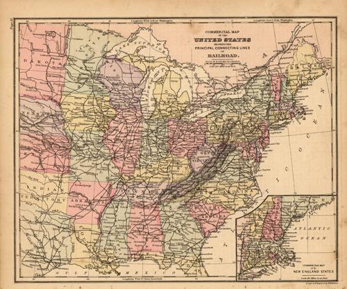 Commercial Map of the United States Showing the Principal Connecting Lines of Railroad