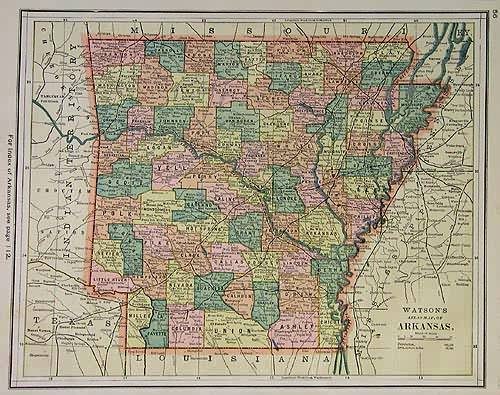 Watsons Atlas Map of Arkansas'