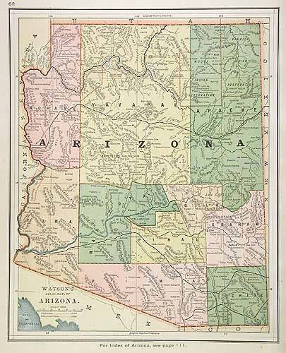 Watsons Atlas Map of Arizona'