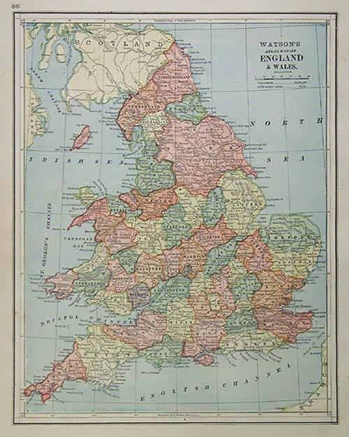 Watsons Atlas Map of England and Wales'