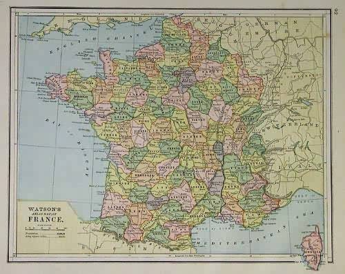 Watsons Atlas Map of France'