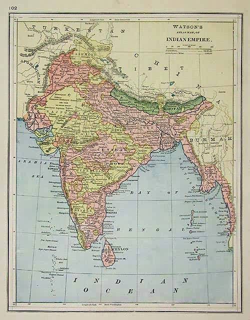 Watsons Atlas Map of Indian Empire'