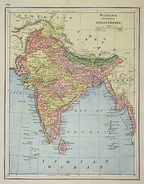 Watsons Atlas Map of Indian Empire' Watsons Atlas Map of Indian Empire'