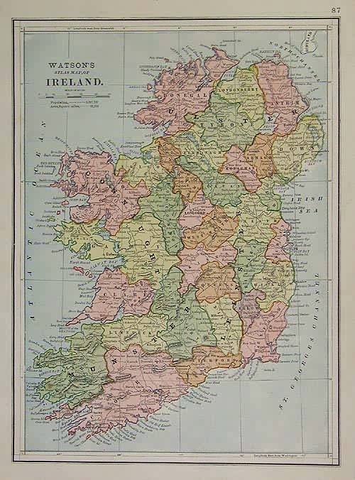 Watson's 1886 Map of Ireland - Art Source International