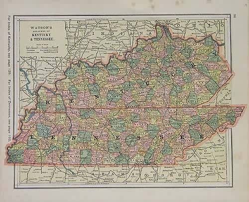 Watsons Atlas Map of Kentucky and Tennessee'