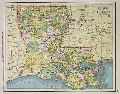 Watsons Atlas Map of Louisiana'