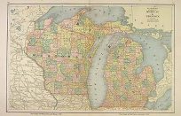 Watsons Atlas Map of Michigan and Wisconsin'