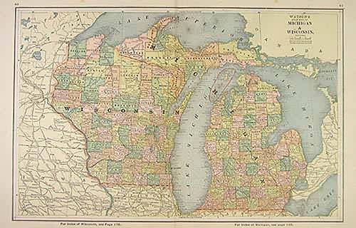 Watsons Atlas Map of Michigan and Wisconsin'