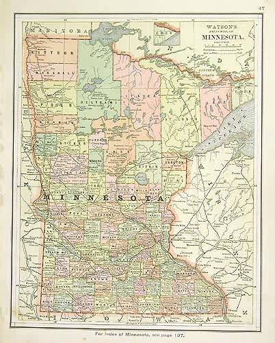 Watson's 1886 Map of Minnesota - Art Source International