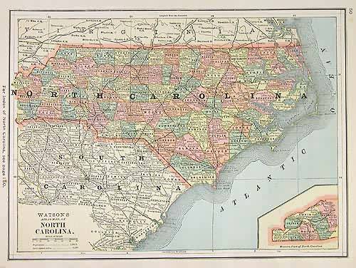 Watsons Atlas Map of North Carolina'