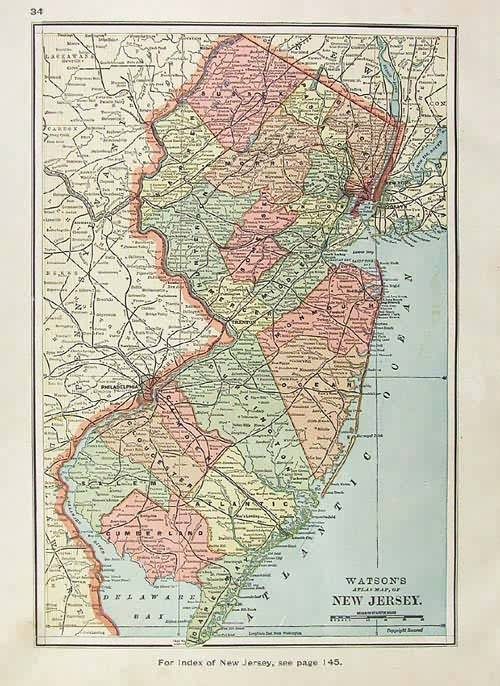 Watsons Atlas Map of New Jersey'