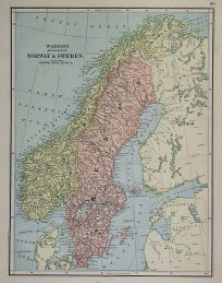 Watsons Atlas Map of Norway and Sweden'