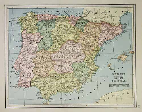 Watsons Atlas Map of Spain & Portugal'