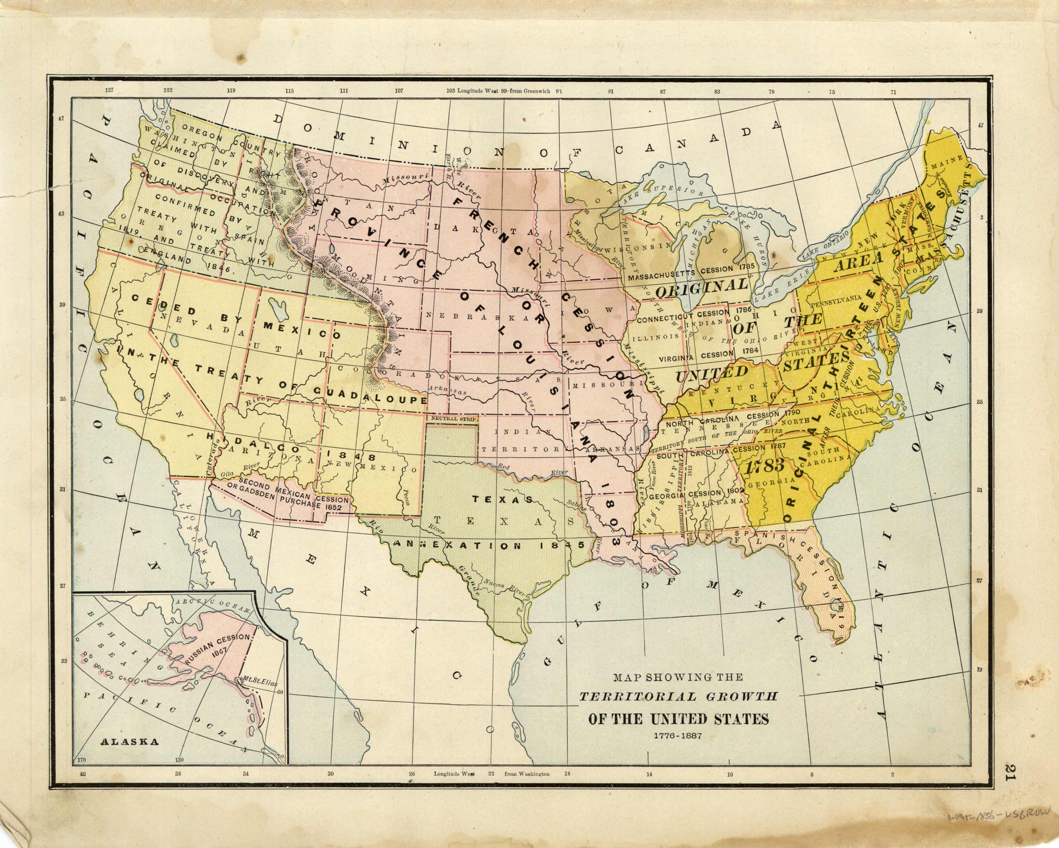 Watson's 1886 Map Showing the Territorial Growth of the United States ...