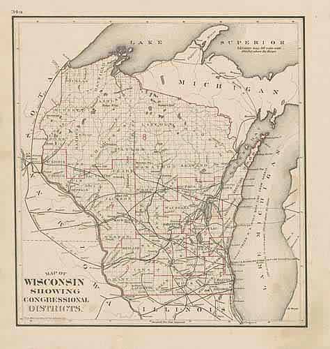 Map of Wisconsin Showing Congressional Districts - Art Source International