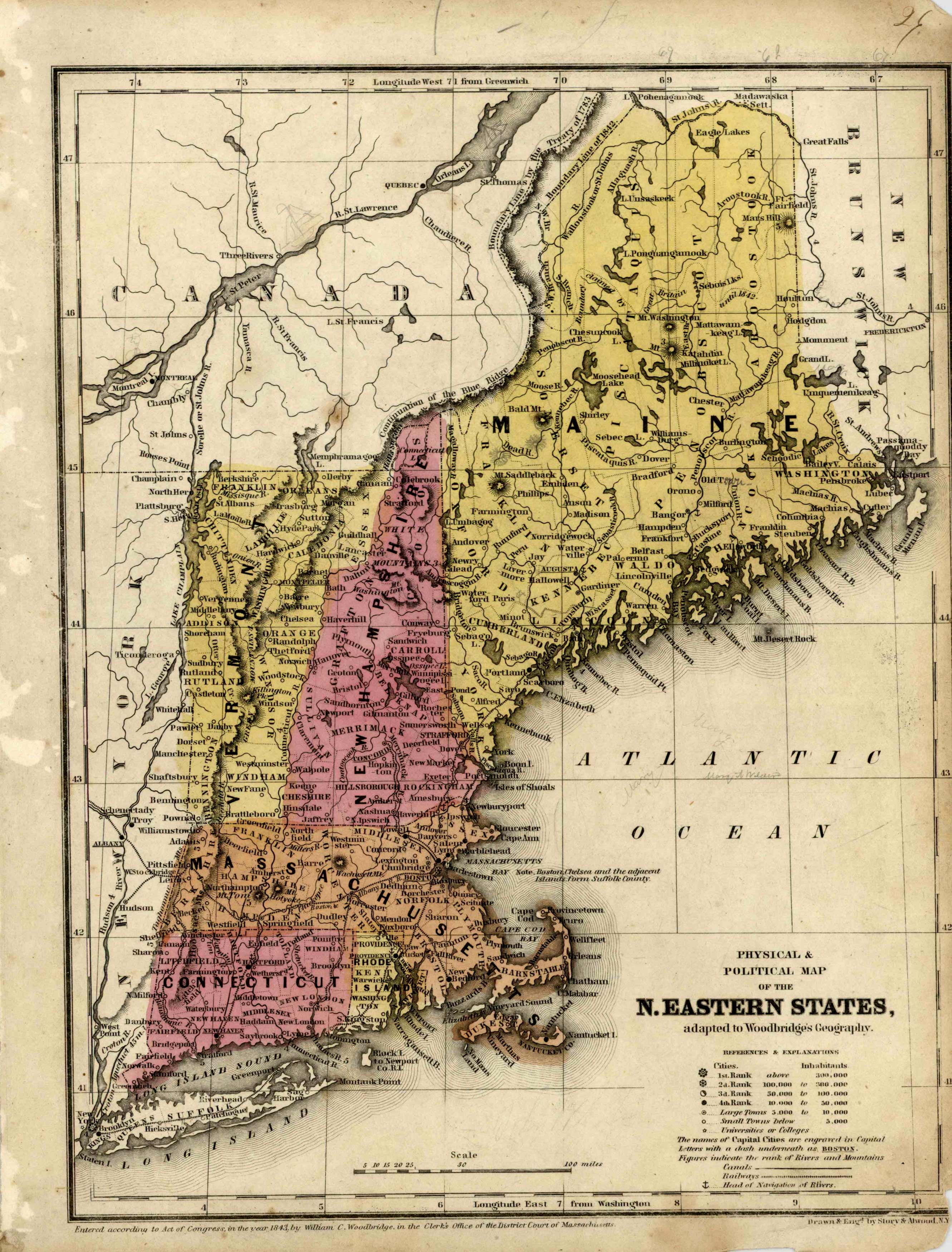 Physical & Political Map of the N.Eastern States