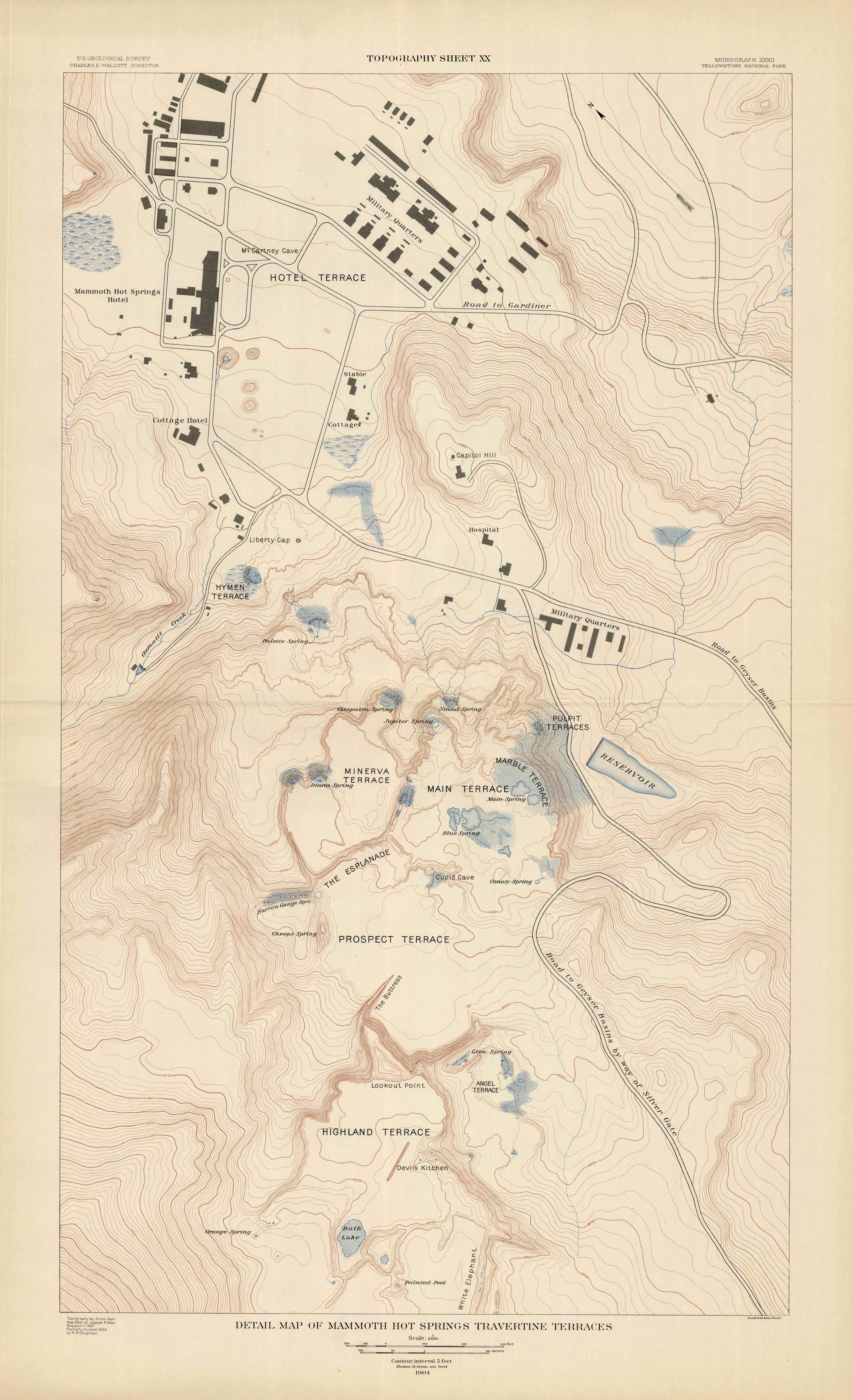 Detail Map of Mammoth Hot Springs Travertine Terraces (Topography Sheet XX)