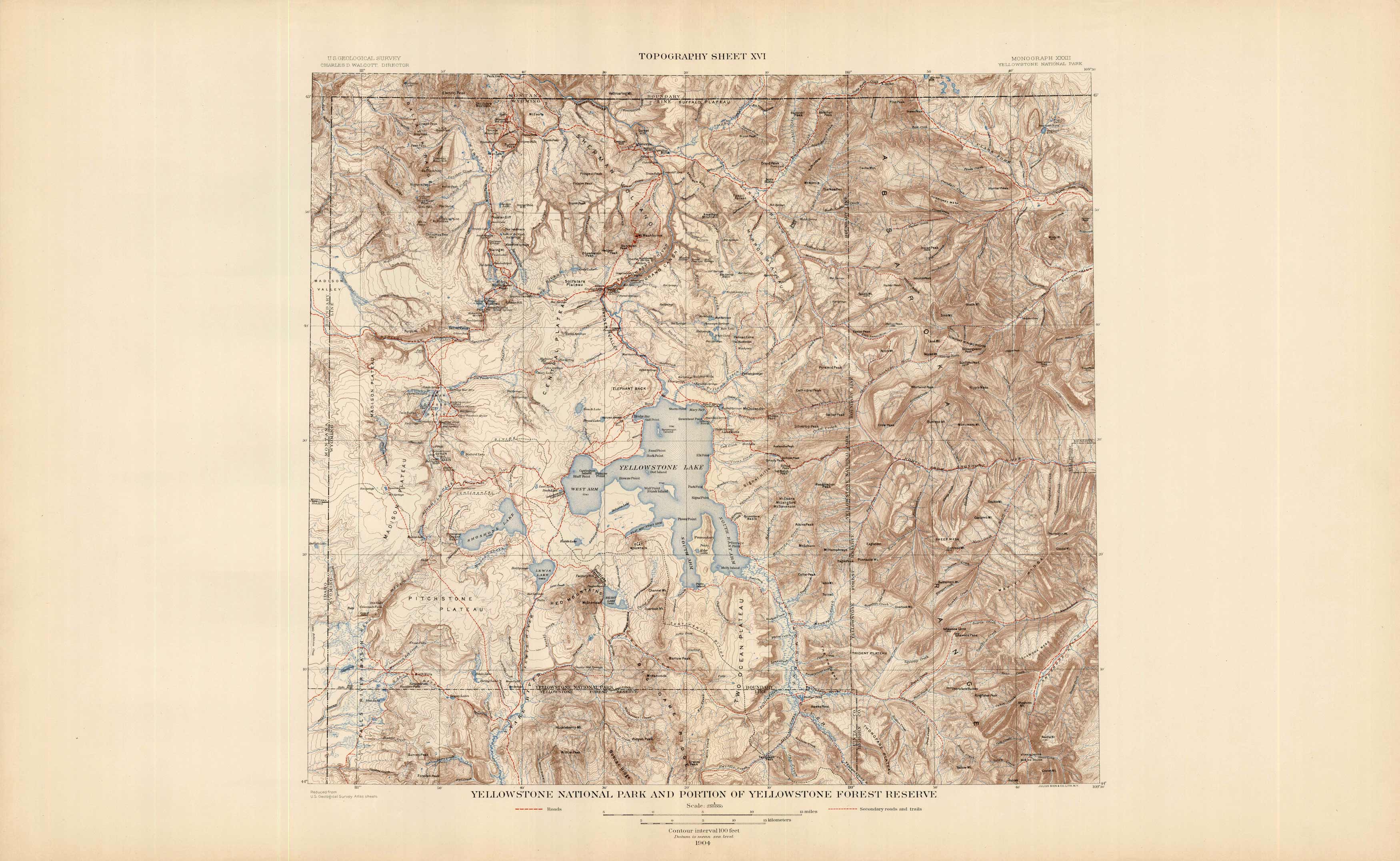 Yellowstone National Park and Portion of Yellowstone Forest Reserve (Topography Sheet XVI)