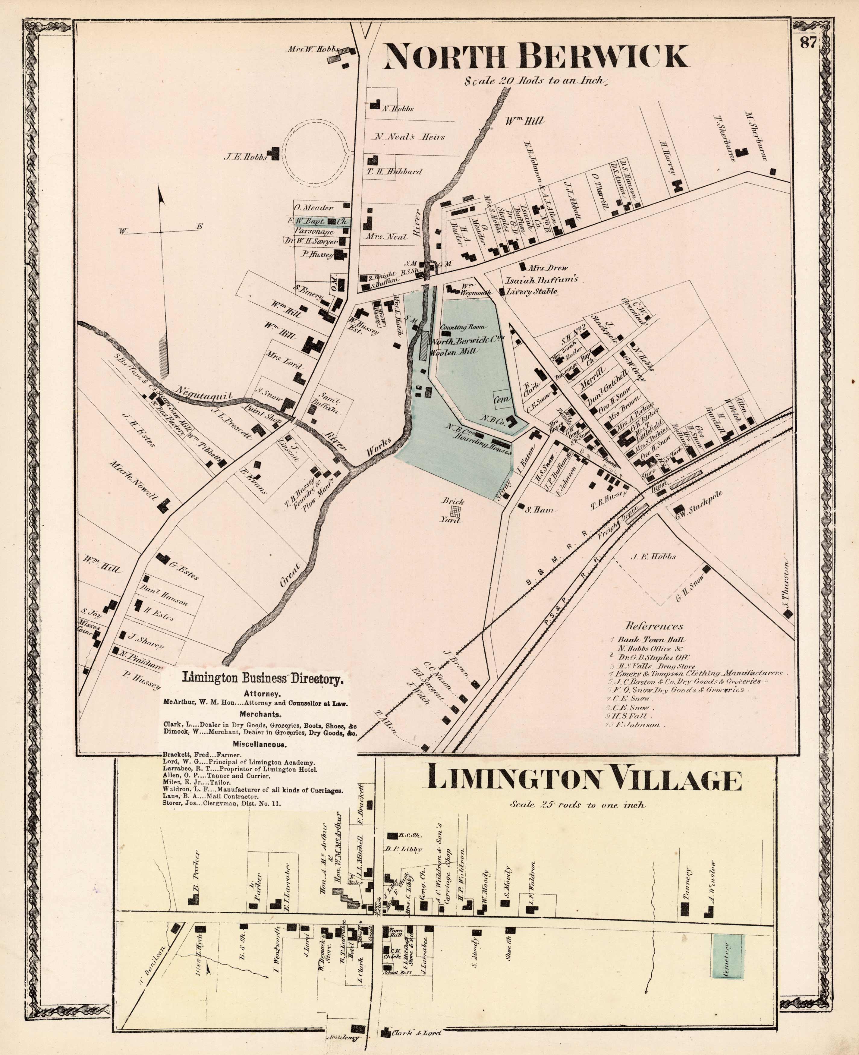 North Berwick Limington Village Maine Art Source International   YORK 1872 NORTHBER LIM 