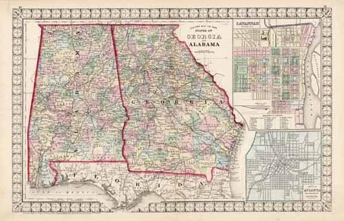 County Map of the States of Georgia and Alabama (with inset maps of Savannah