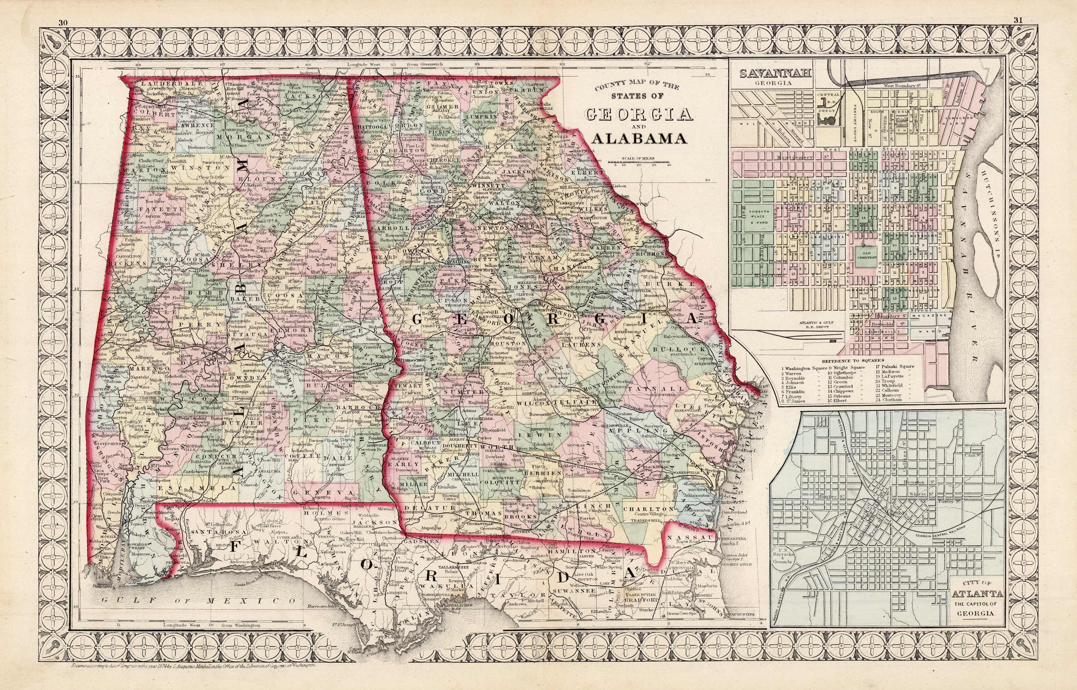 County Map of the States of Georgia and Alabama (with inset maps of ...