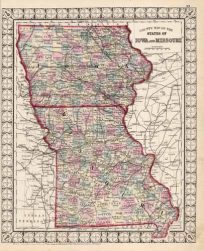 County Map of the States of Iowa and Missouri