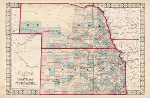 County & Township Map of the States of Kansas and Nebraska