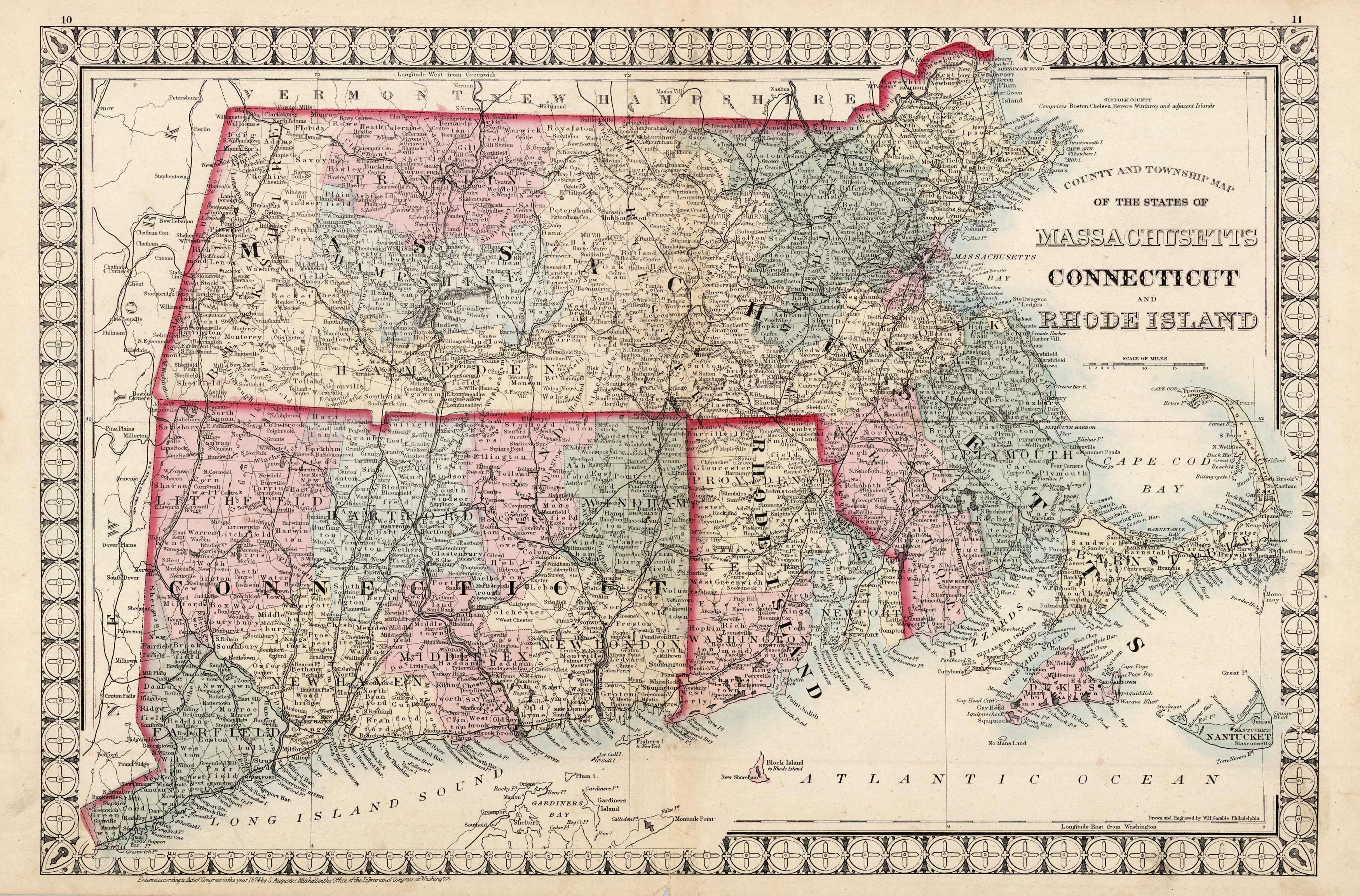 County and Township Map of the States of Massachusetts