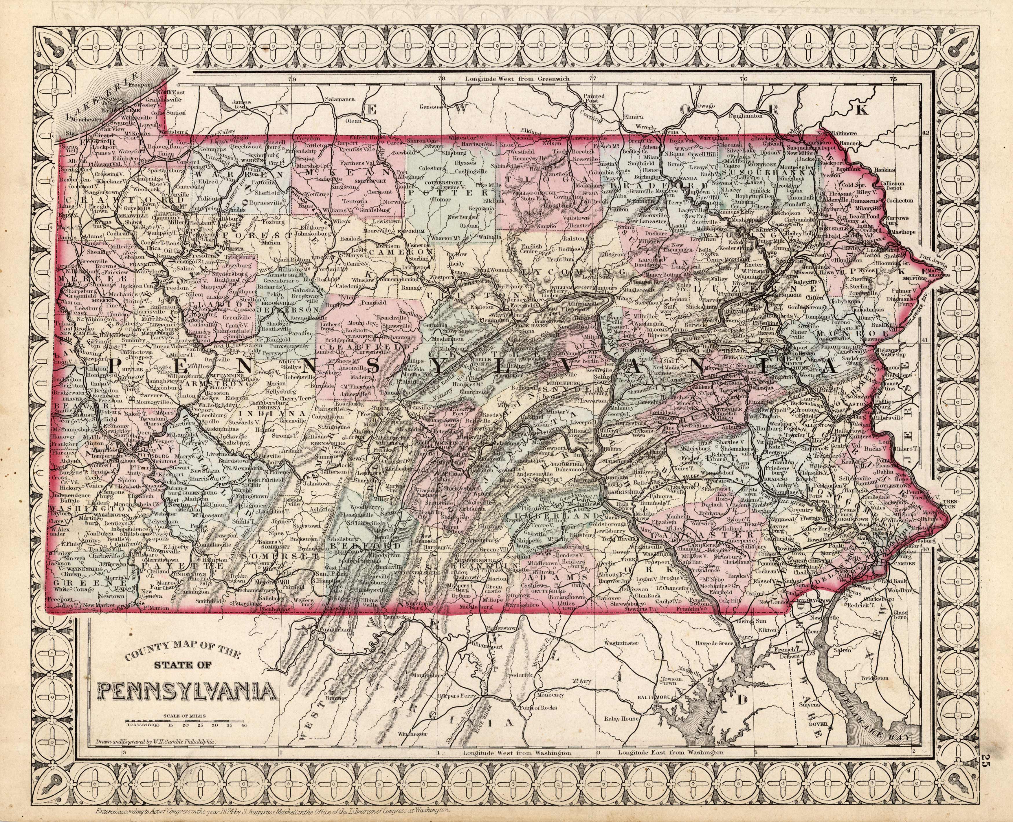 County Map of the State of Pennsylvania - Art Source International