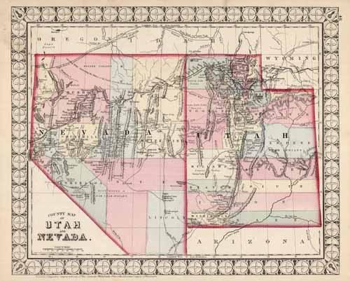 County Map of Utah and Nevada