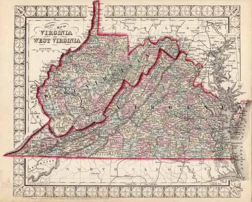 County Map of Virginia and West Virginia
