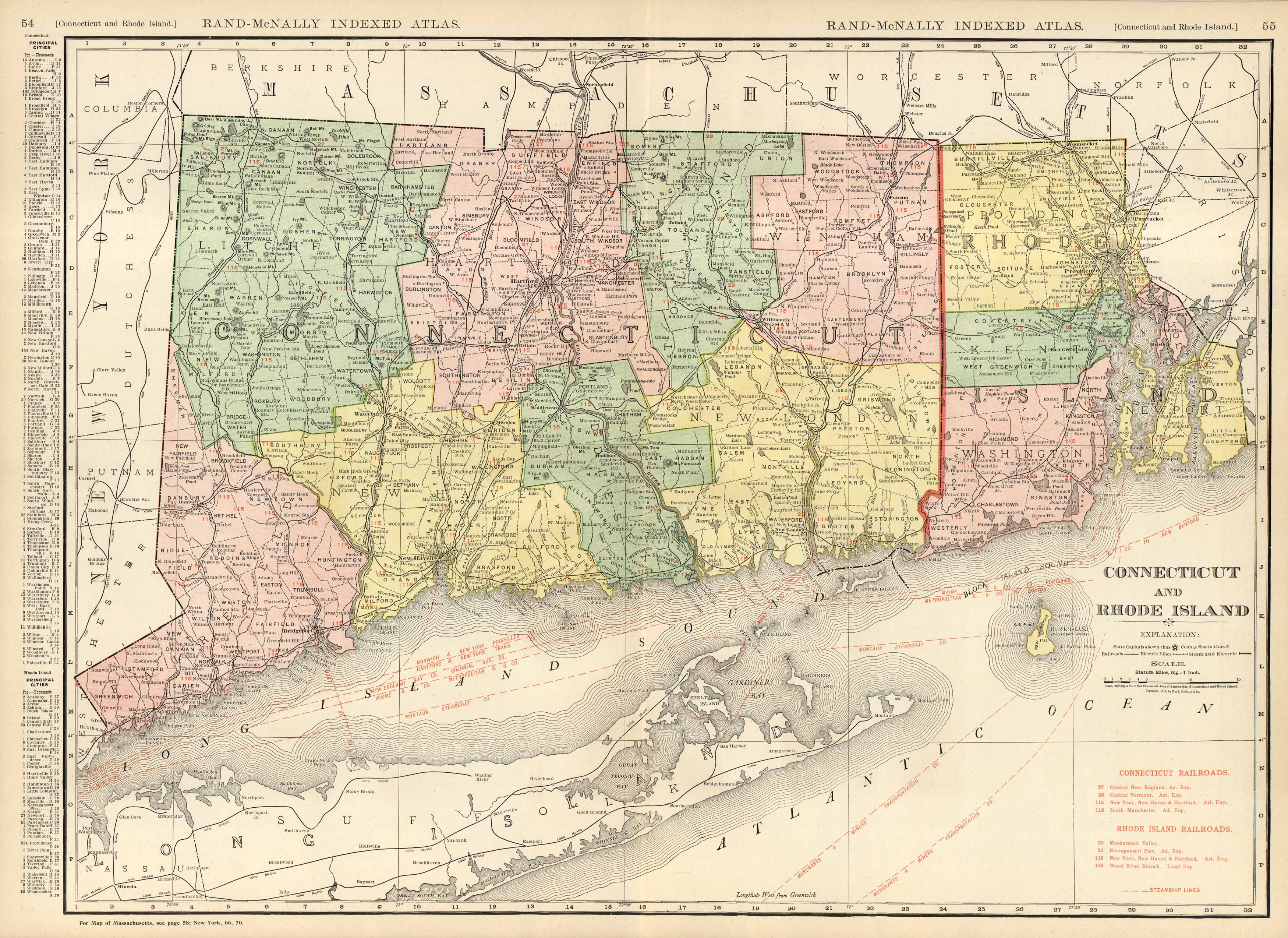 McNally S 1923 Map Of Connecticut And Rhode Island Art Source   RM 1923 CT RI 