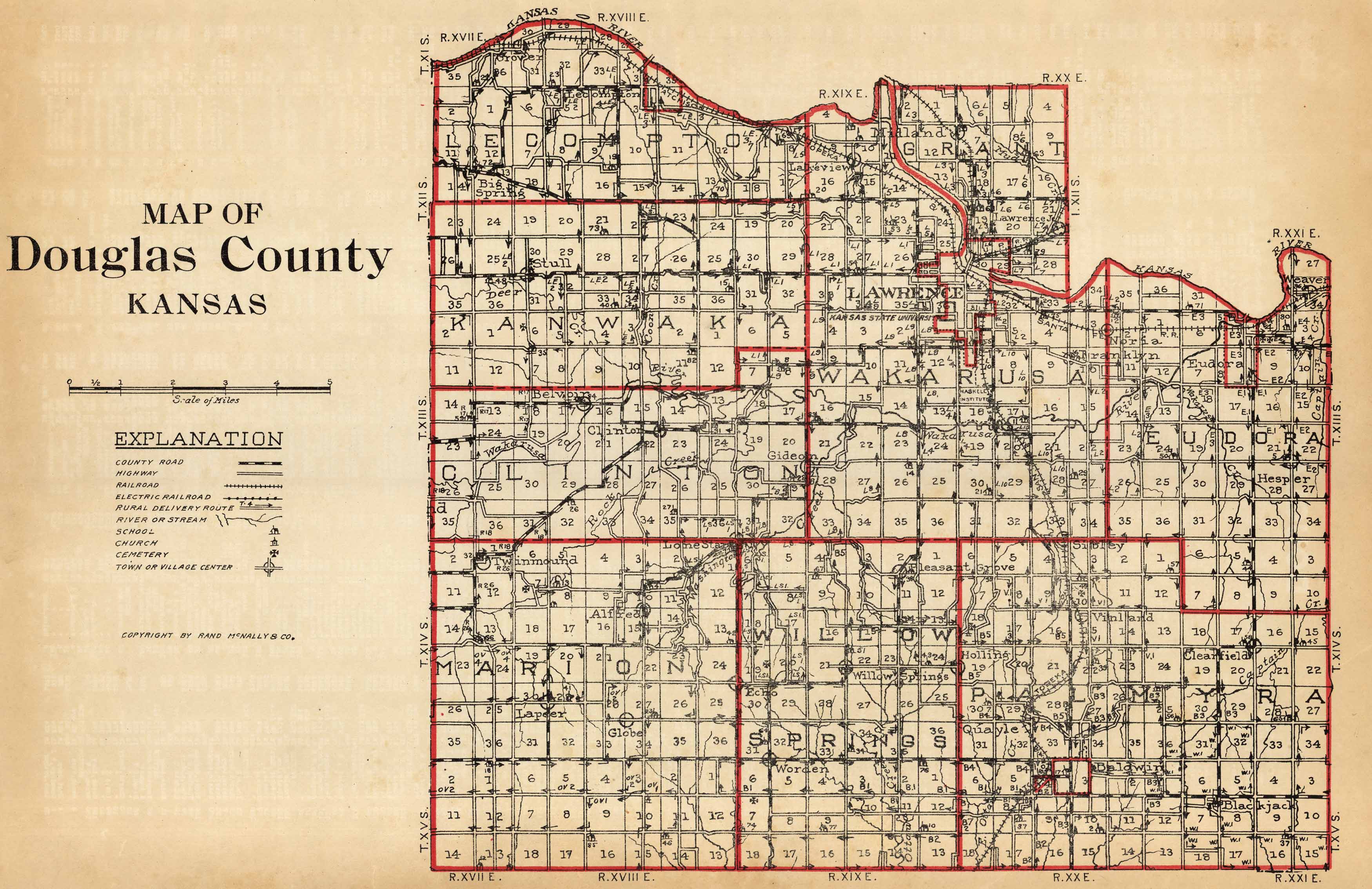 McNally s 1923 Map Of Douglas County Kansas Art Source International