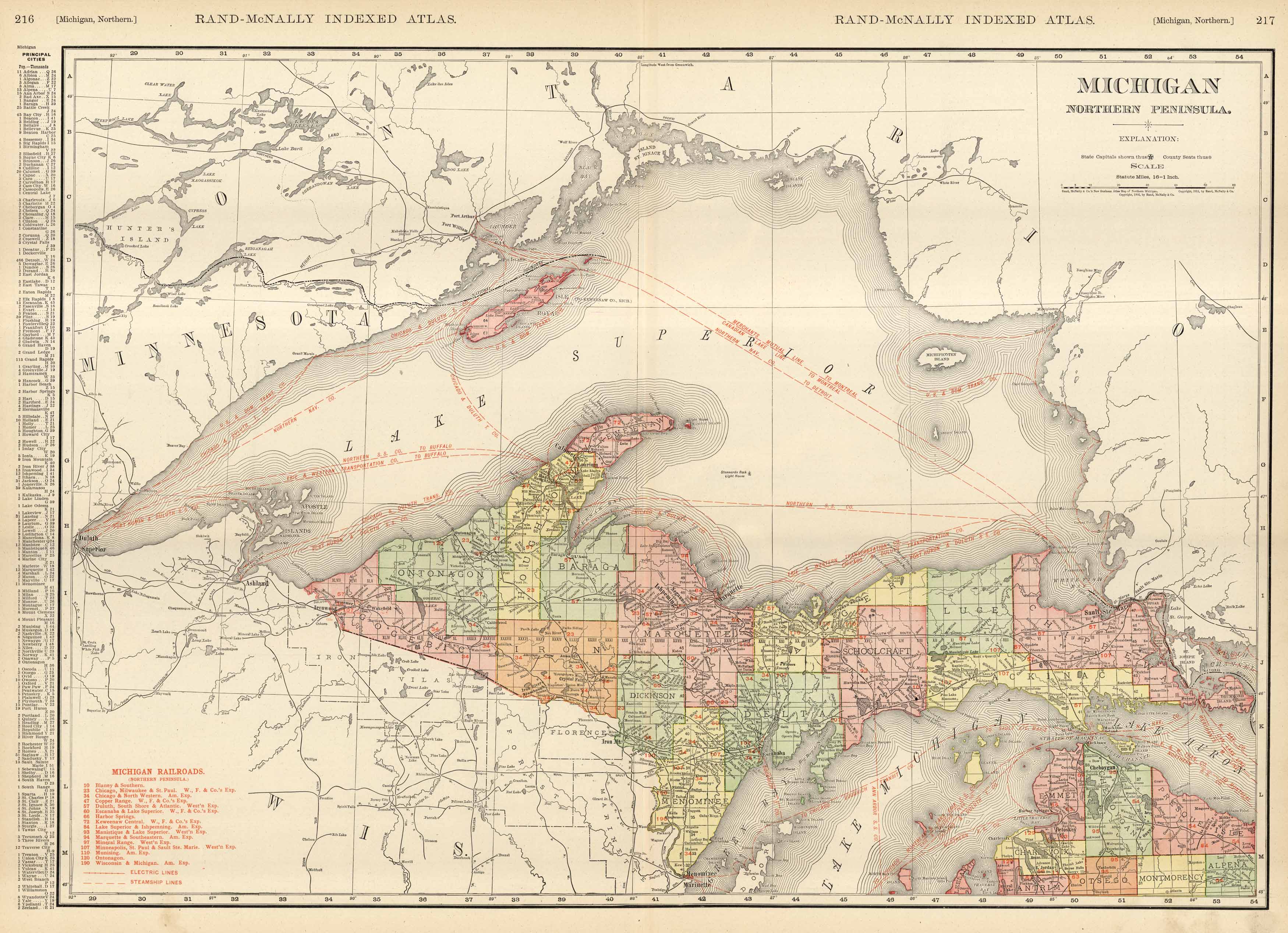 McNally S 1923 Map Of Northern Michigan Art Source International   RM 1923 MI N 