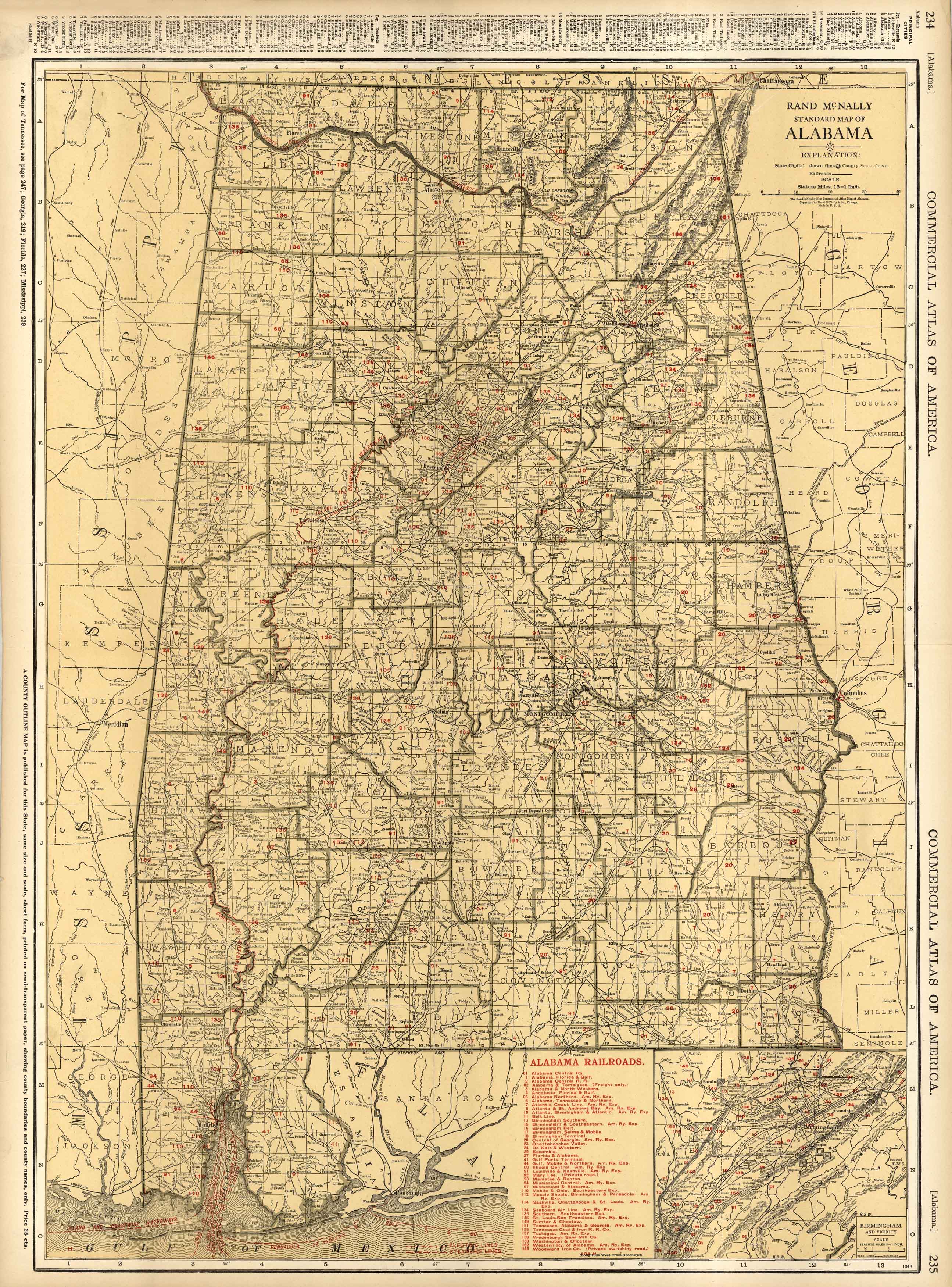 McNally's 1922 Map of Alabama - Art Source International