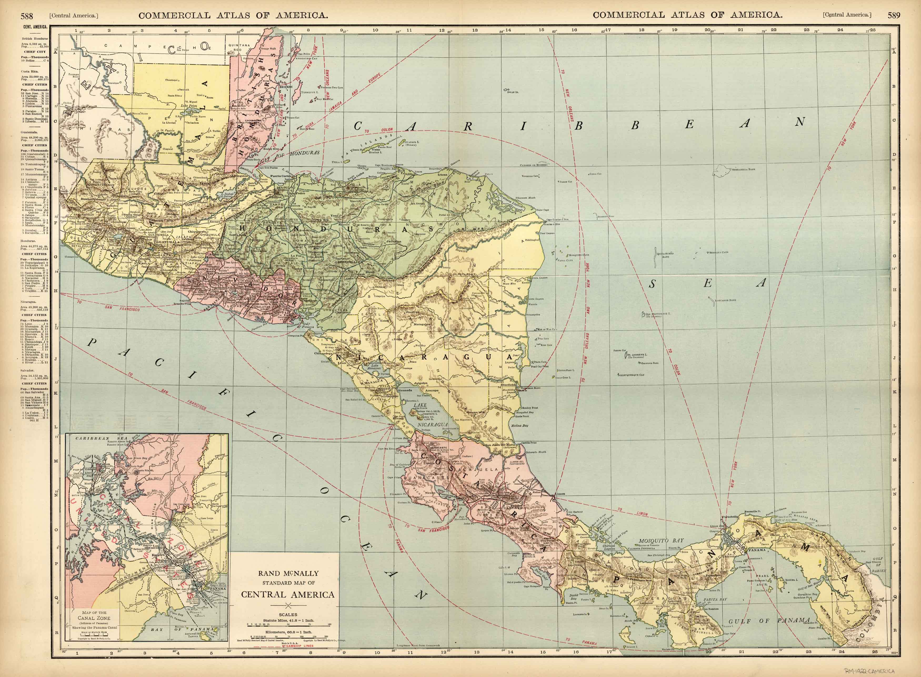 McNally's 1922 Map of Central America - Art Source International