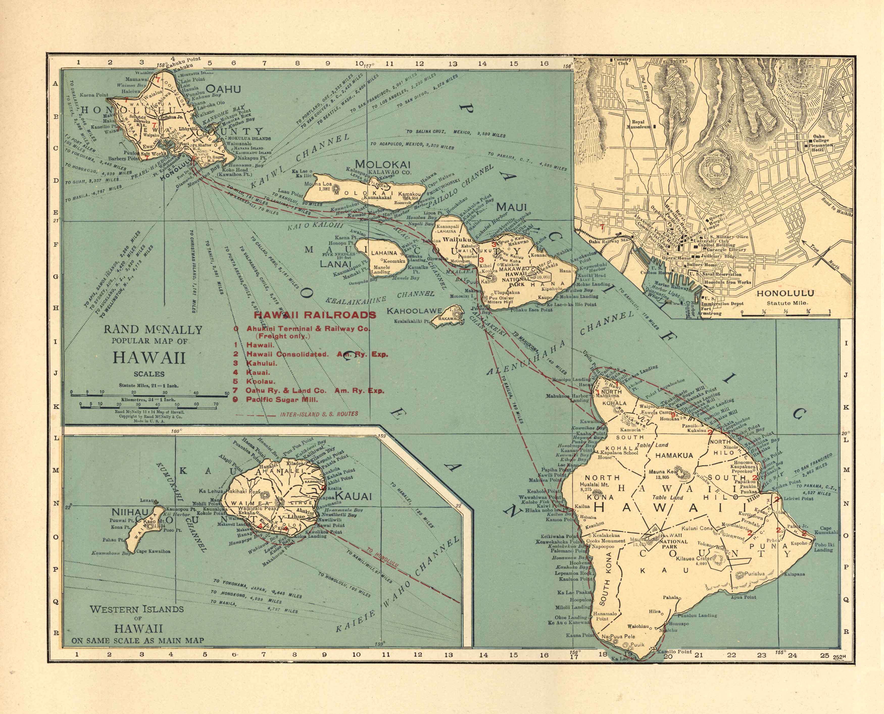 Mcnallys 1922 Map Of Hawaii Art Source International 5859