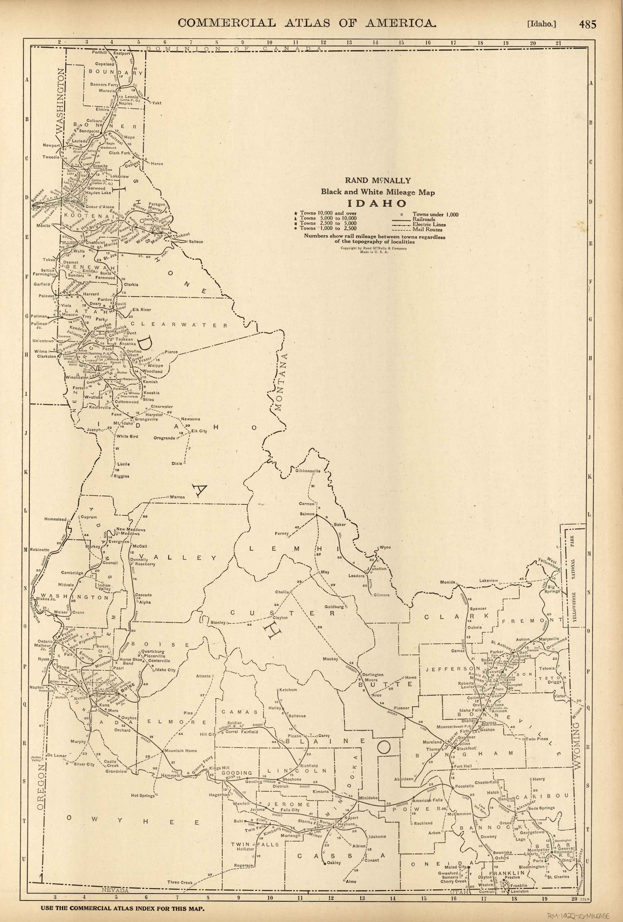McNally's 1922 Mileage Map of Idaho Art Source International