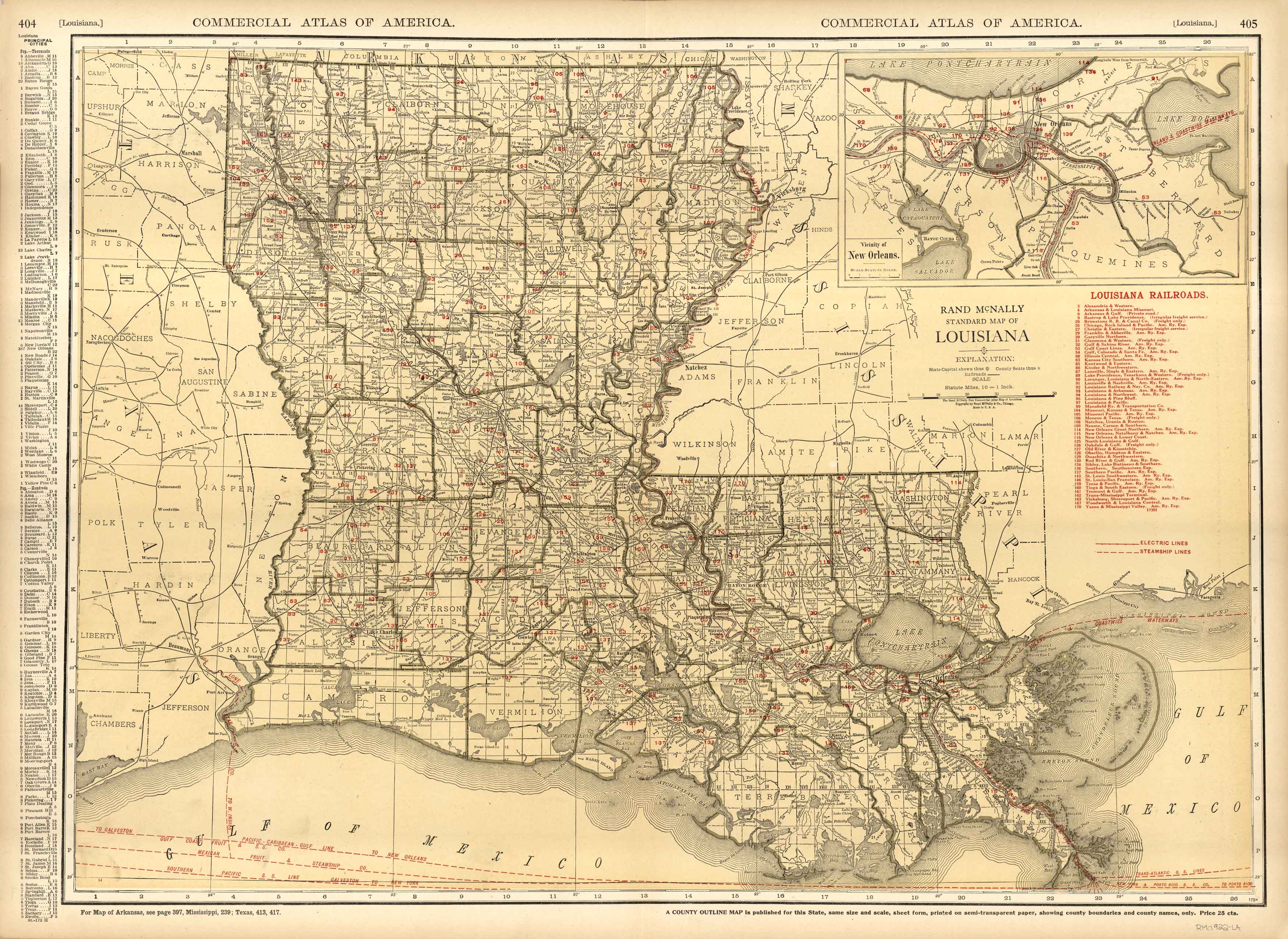 Map of Louisiana, Mississippi, and Arkansas by LOUISIANA -- MISSISSIPPI --  ARKANSAS -- Map on Main Street Fine Books & Manuscripts