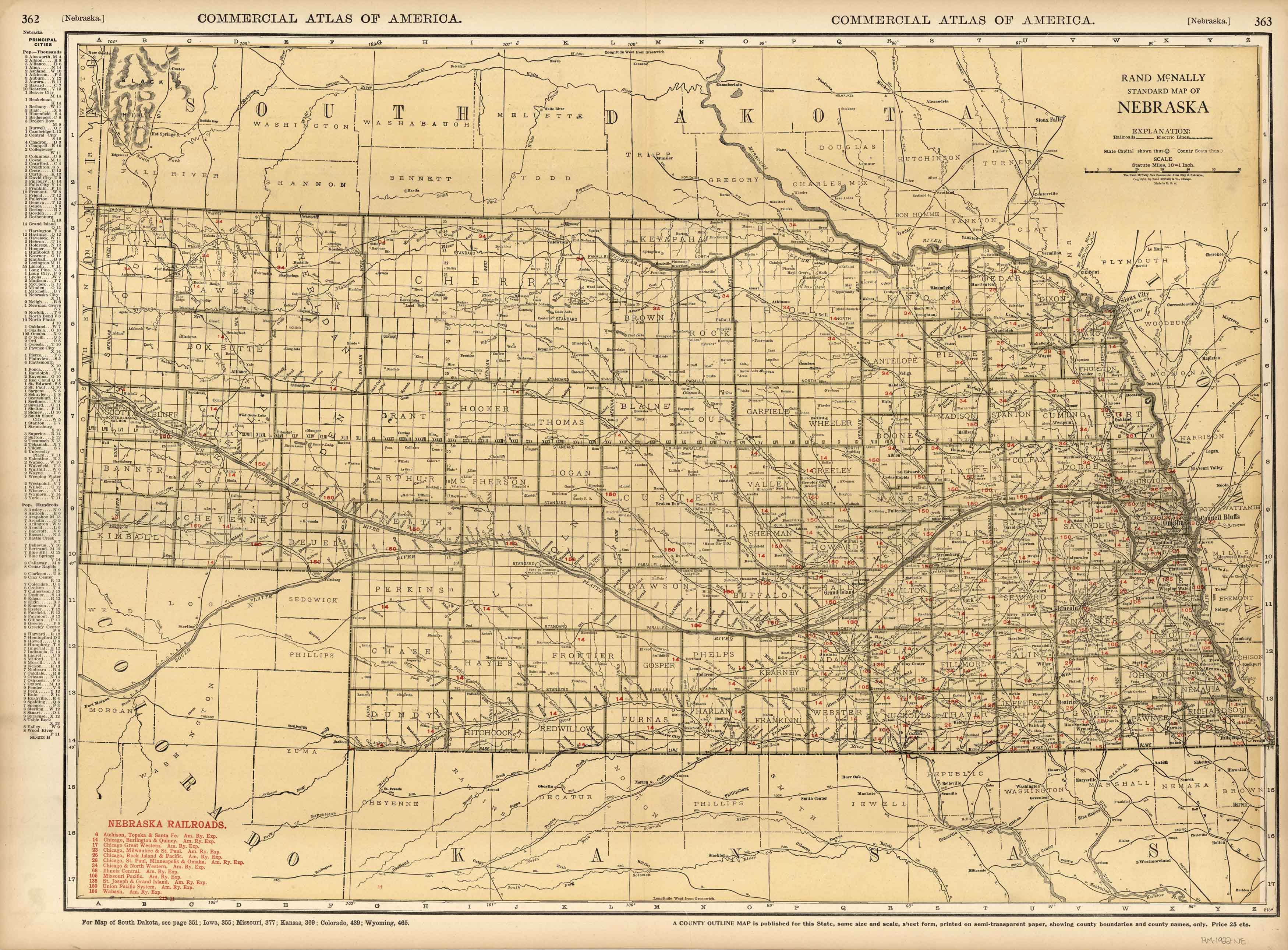 McNally's 1922 Map of Nebraska - Art Source International