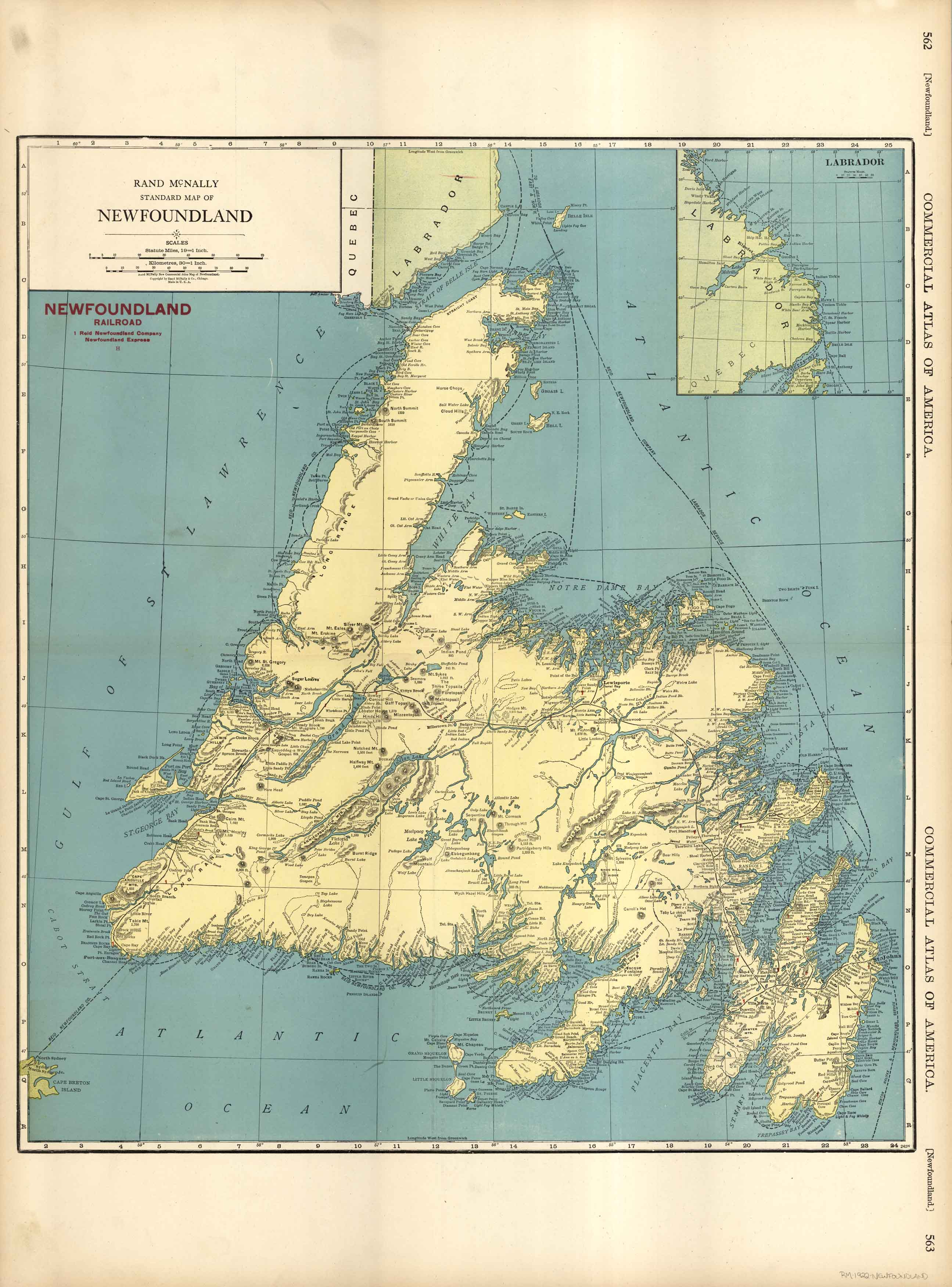 McNally S 1922 Map Of Newfoundland Art Source International   NEWFOUNDLAND 