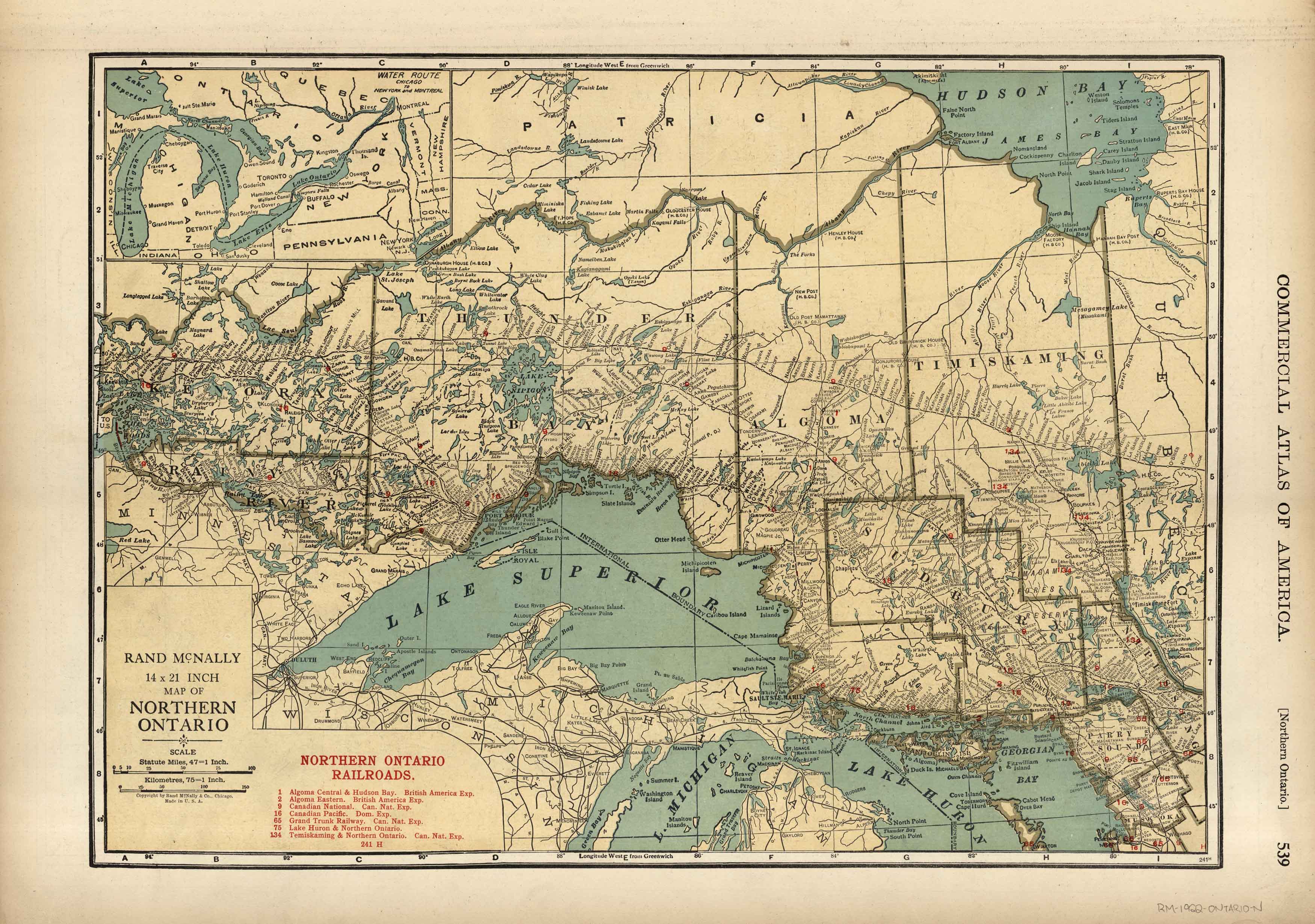 McNally's 1922 Map of Northern Ontario - Art Source International