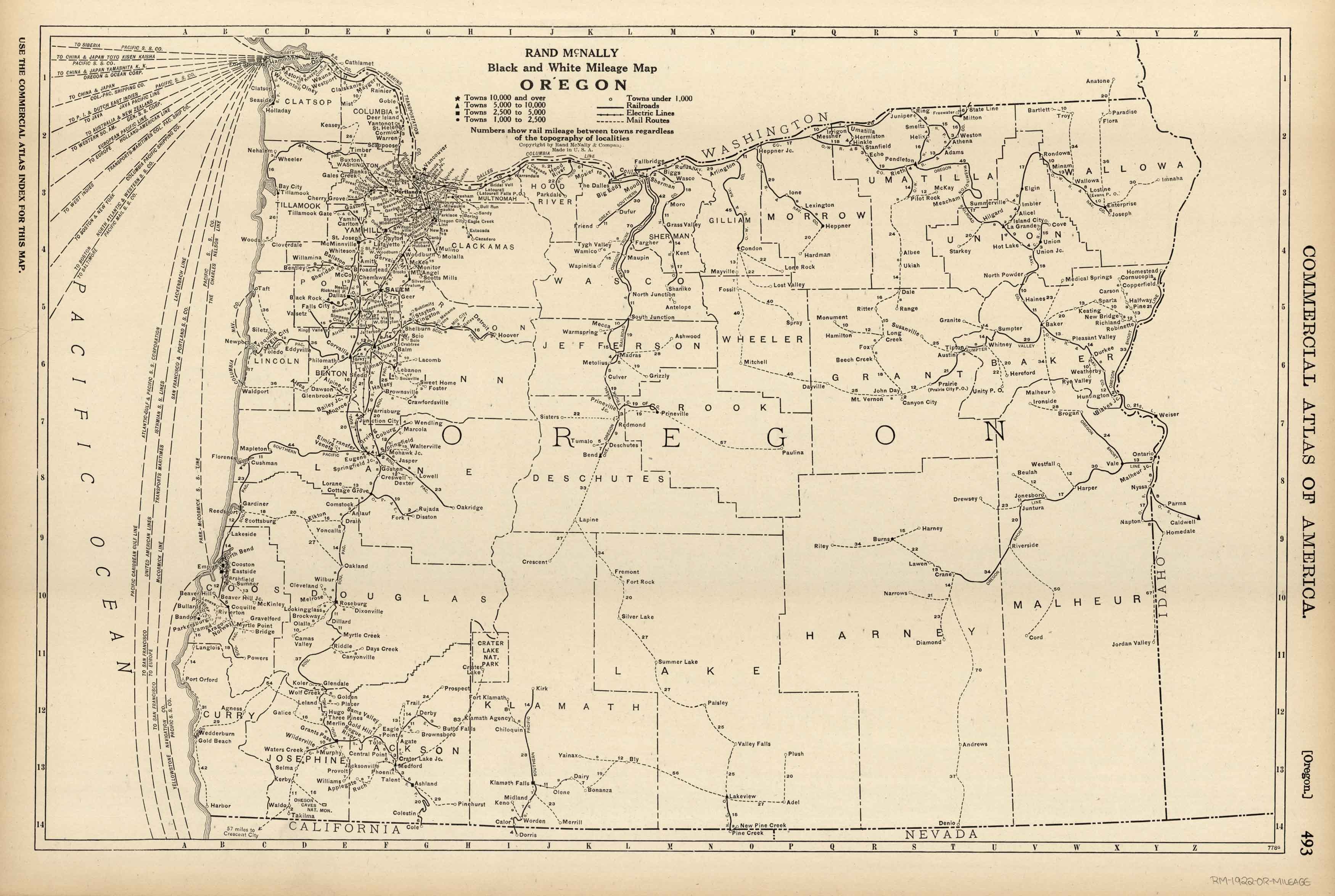 McNally S 1922 Mileage Map Of Oregon Art Source International   OR MILEAGE 