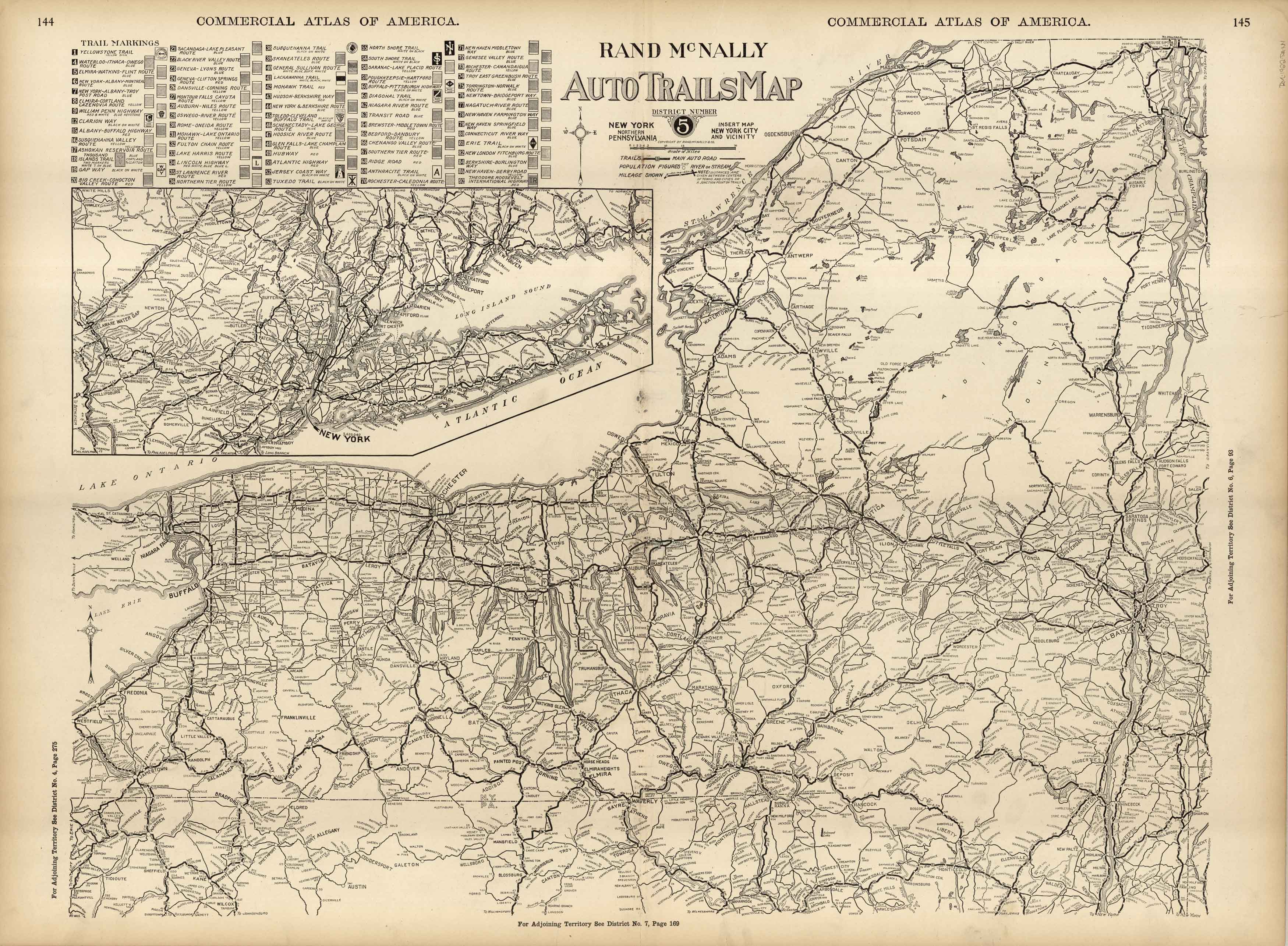 McNally's 1922 Auto Trails Map of New York City and Northern ...