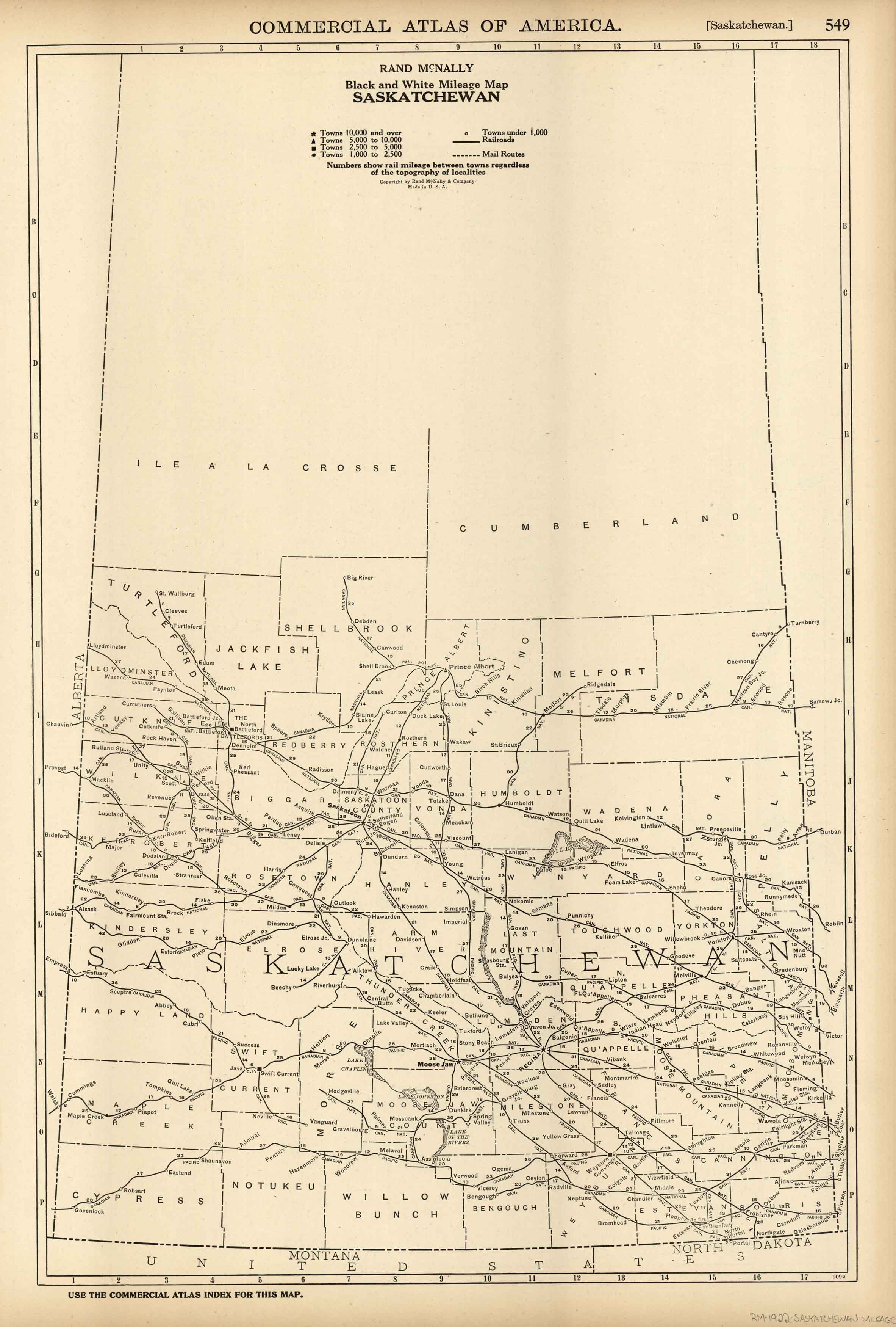 McNally's 1922 Mileage Map of Saskatchewan Art Source International